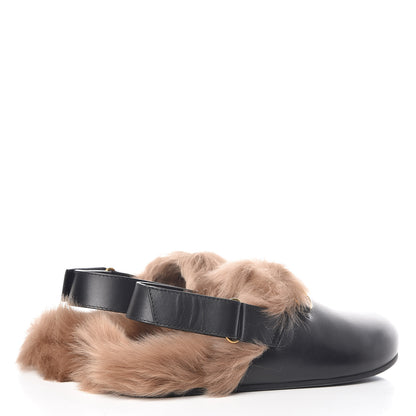 Gucci Calfskin Fur Mens Horsebit River Slingback Slippers 8 Black 4 of 10