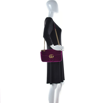 Gucci Velvet Matelasse Small GG Marmont Shoulder Bag Fuchsia Violet Cyclamen 2 of 9