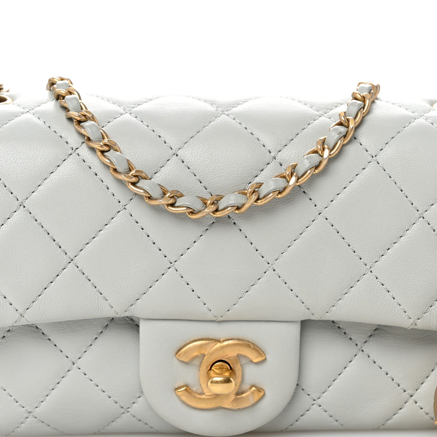 Chanel Lambskin Quilted Mini Rectangular Pearl Crush Flap Grey