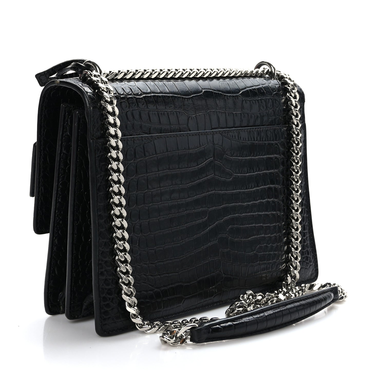 Calfskin Crocodile Embossed Medium Monogram Sunset Black