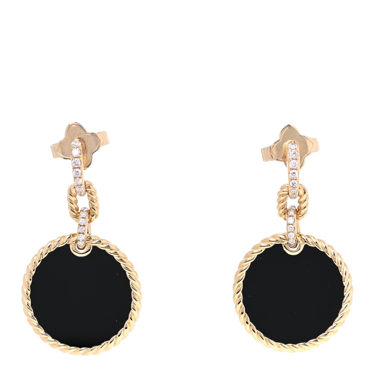 David Yurman 18K Yellow Gold Diamond Black Onyx Elements Convertible Earrings 1 of 6