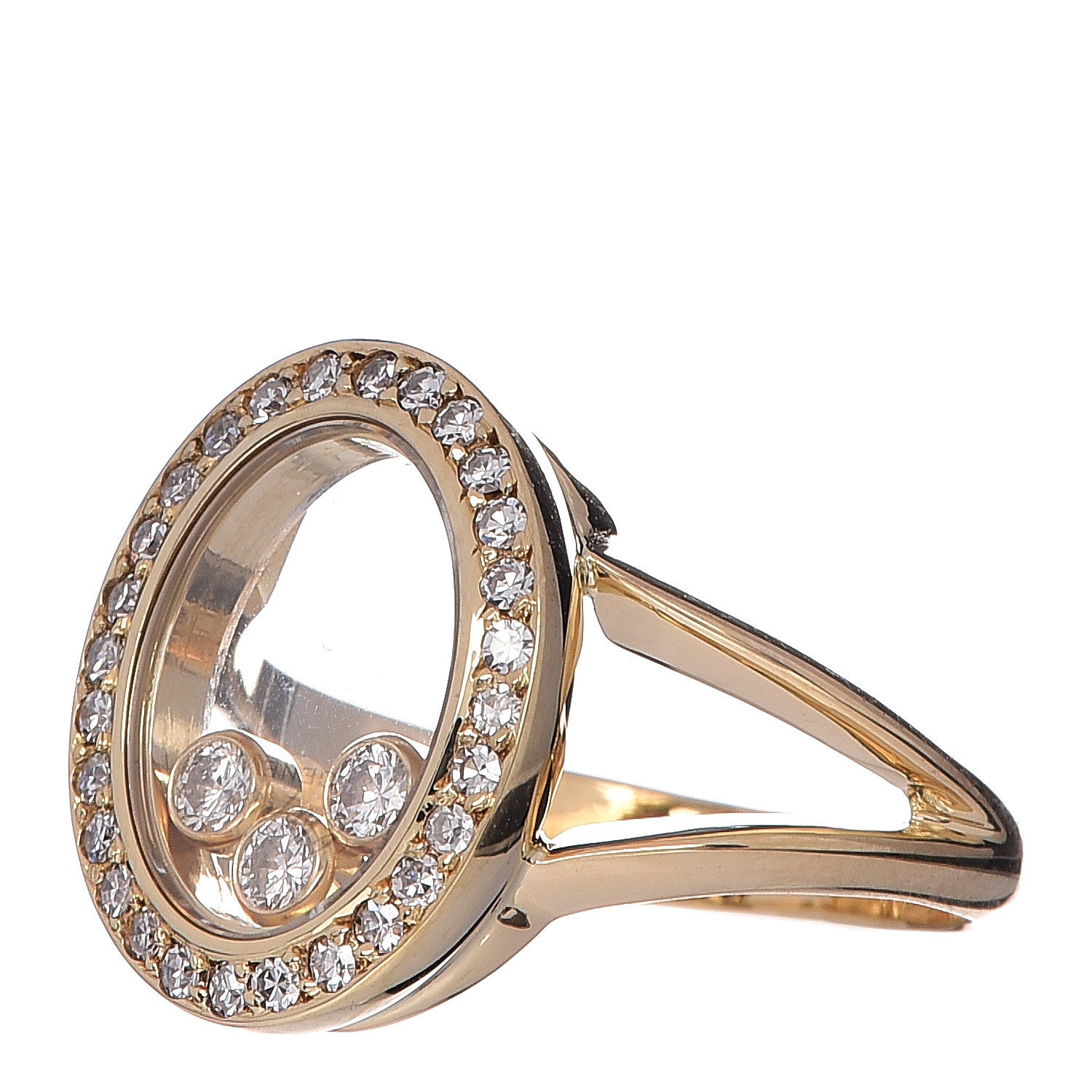 Chopard 18K Yellow Gold Diamond 3 Happy Diamonds Oval Ring 50 5.5 3 of 6