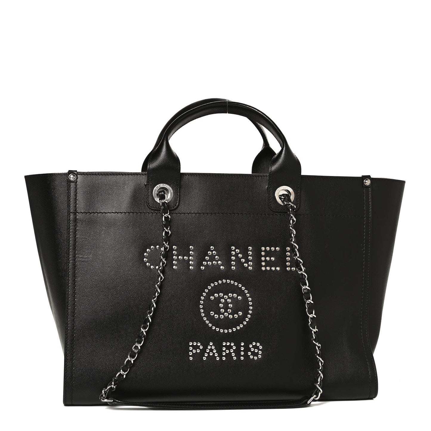 Caviar Medium Studded Deauville Tote Black