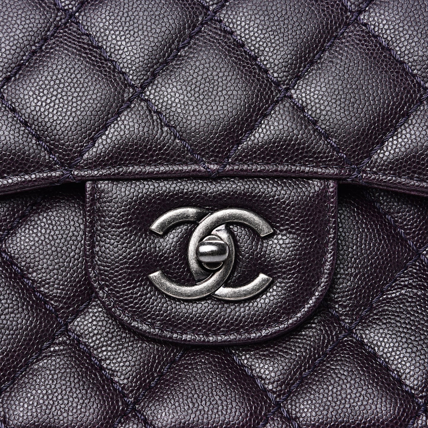 Caviar Quilted Jumbo Double Flap Dark Purple