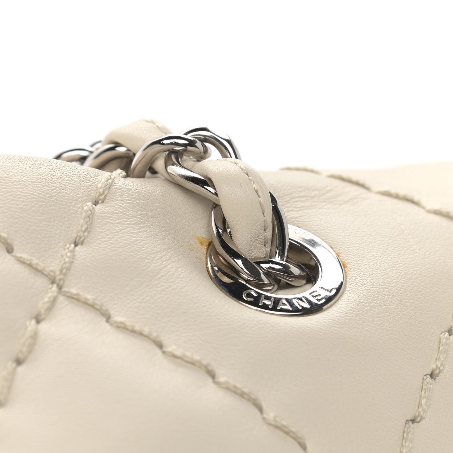 Calfskin Stitched Large Expandable Flap Bag White