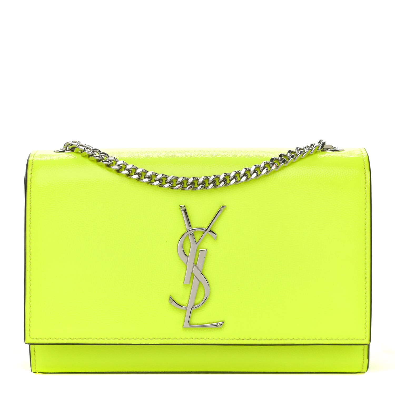 Saint Laurent Patent Grain de Poudre Small Monogram Kate Satchel Neon Yellow 1 of 10