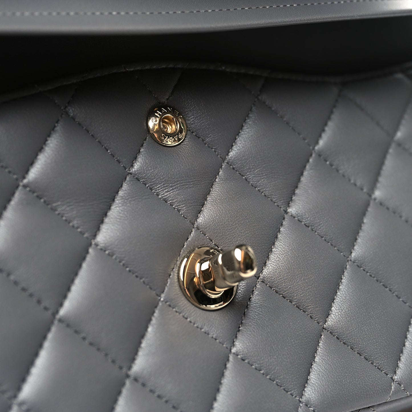 Lambskin Quilted Medium Double Flap Dark Grey
