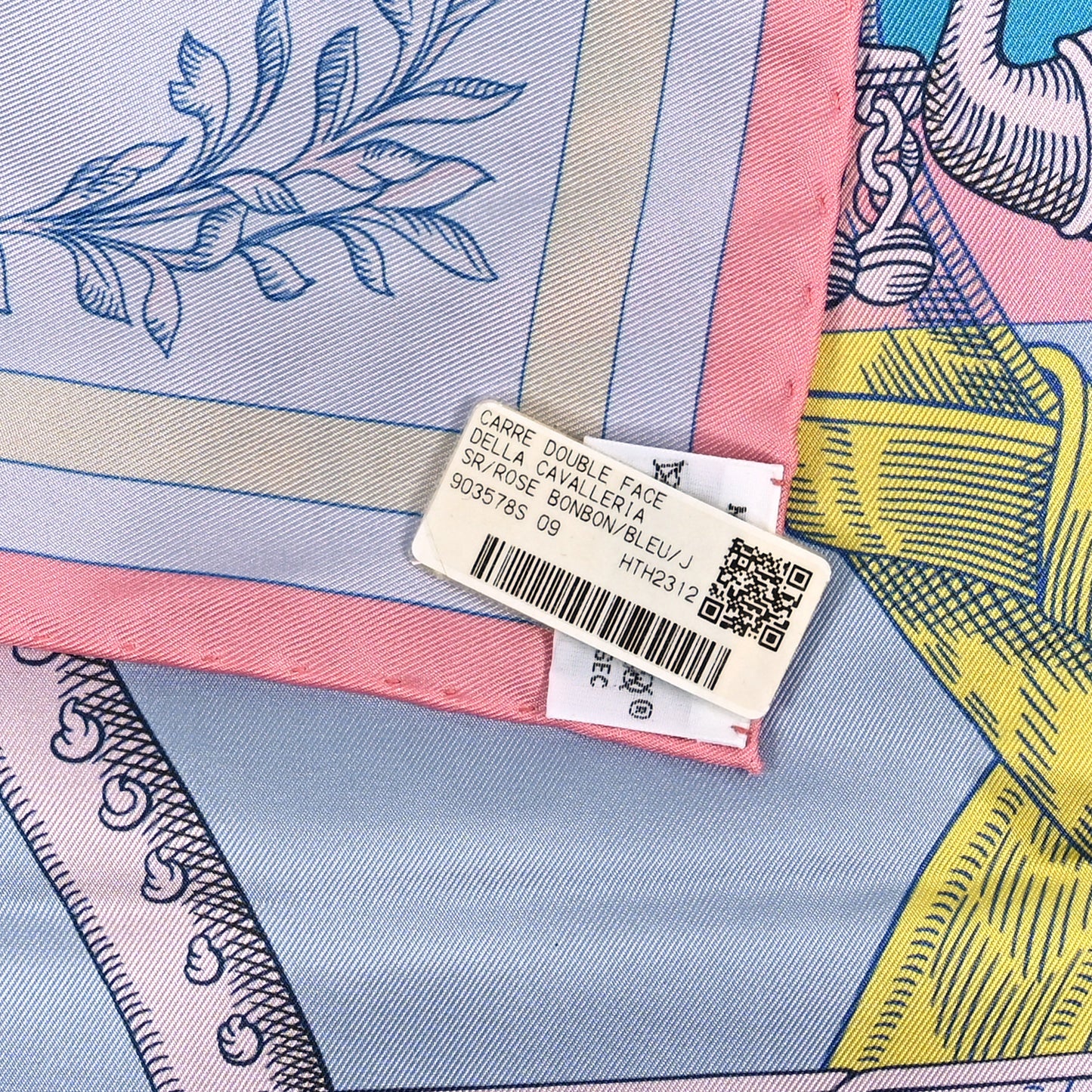 Silk Double Face Della Cavalleria Fine Scarf 90 Rose Bonbon Bleu Jaune