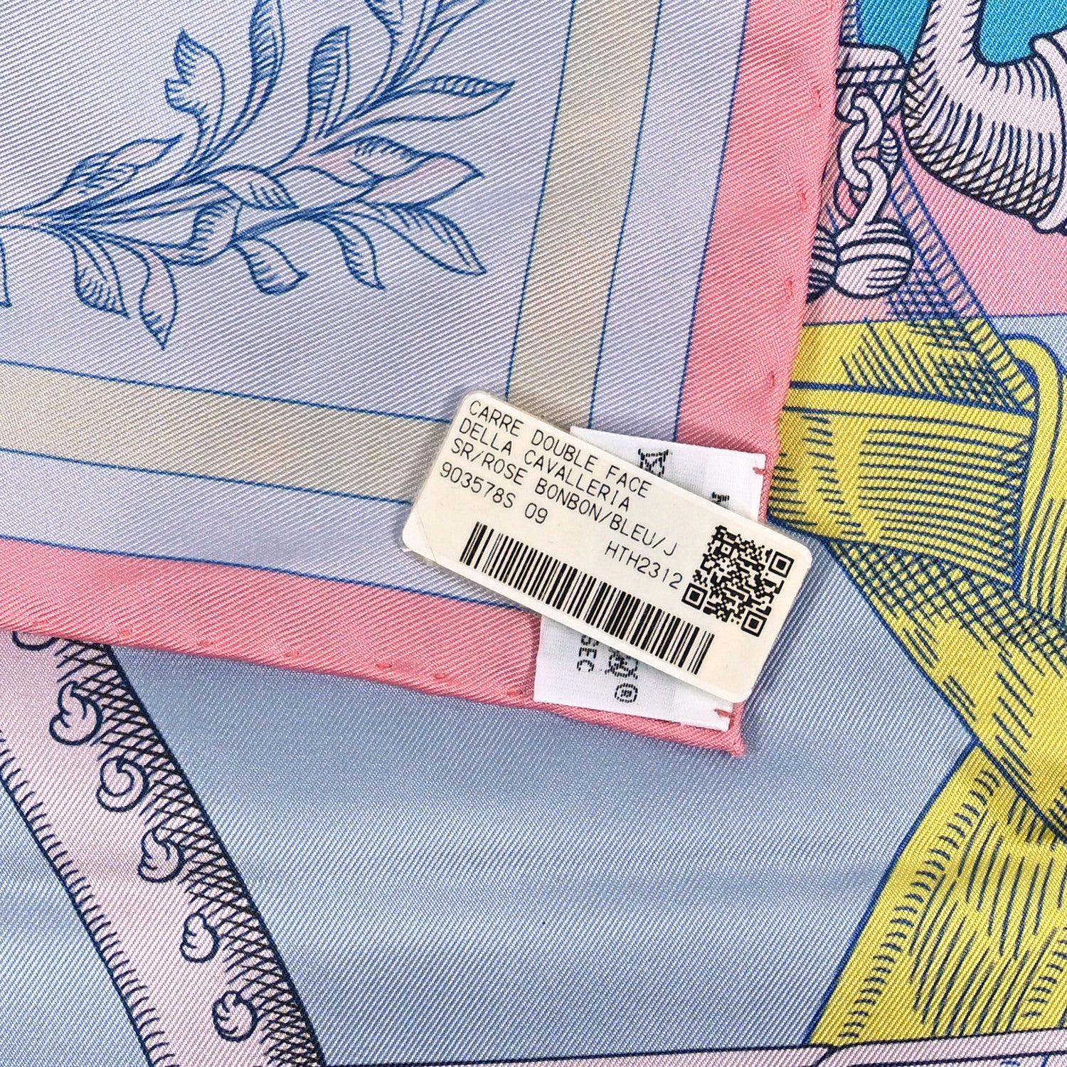 Hermes Silk Double Face Della Cavalleria Fine Scarf 90 Rose Bonbon Bleu Jaune 3 of 4