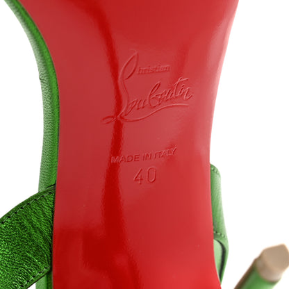 Christian Louboutin Metallic Calfskin O Marylin 100 Slingback Sandal Heels 39 Spinach 40 5 of 9