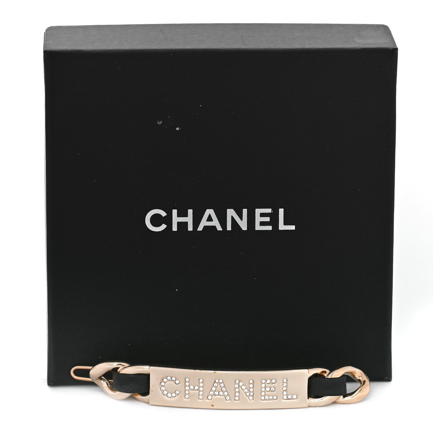 Metal Lambskin Strass Sergeant Hair Clip Barrette Black Gold
