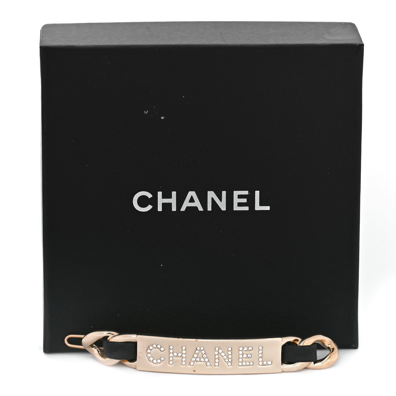Chanel Metal Lambskin Strass Sergeant Hair Clip Barrette Black Gold 5 of 5