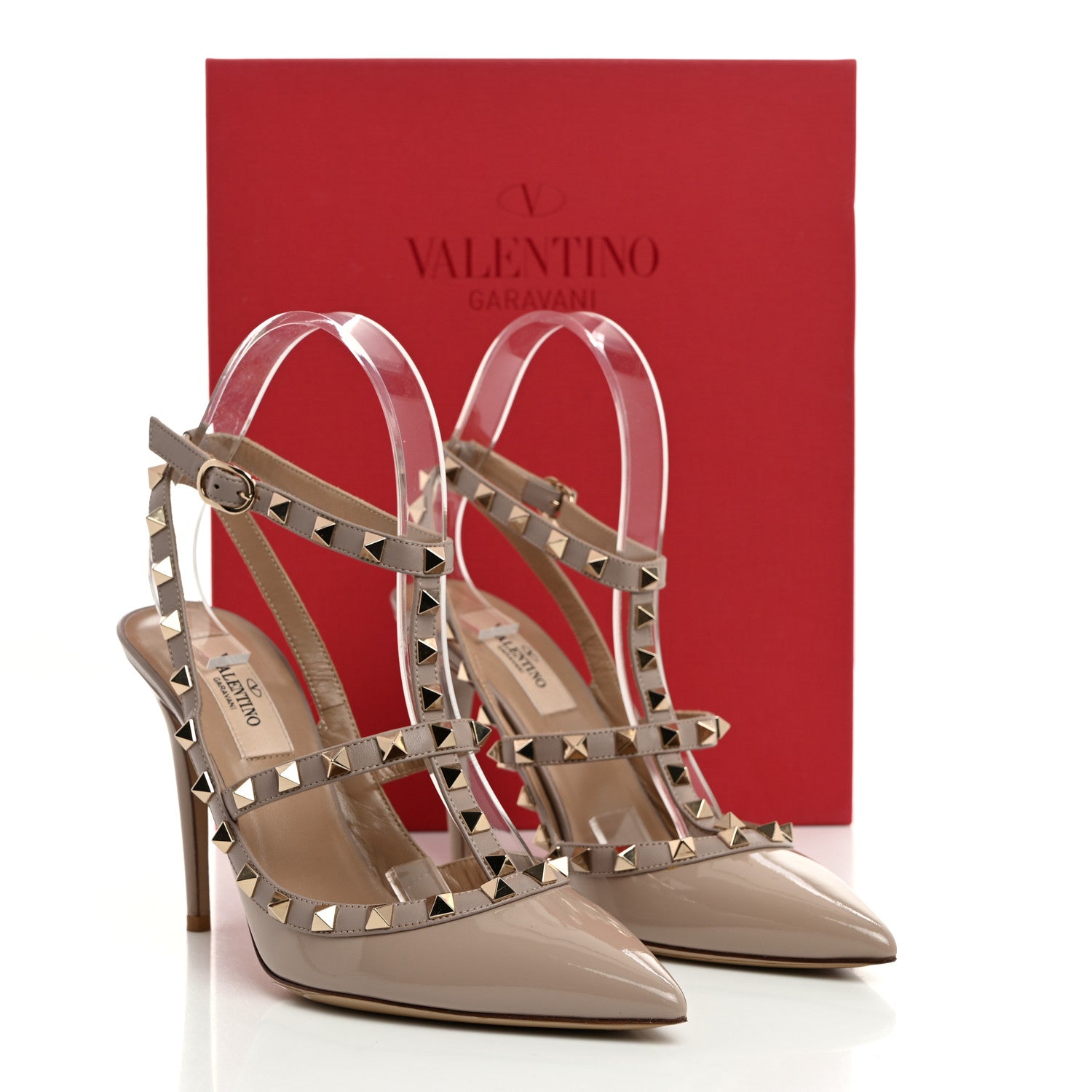 Valentino Garavani Patent Nappa Rockstud Ankle Strap 100mm Pumps 38 Poudre 9 of 9
