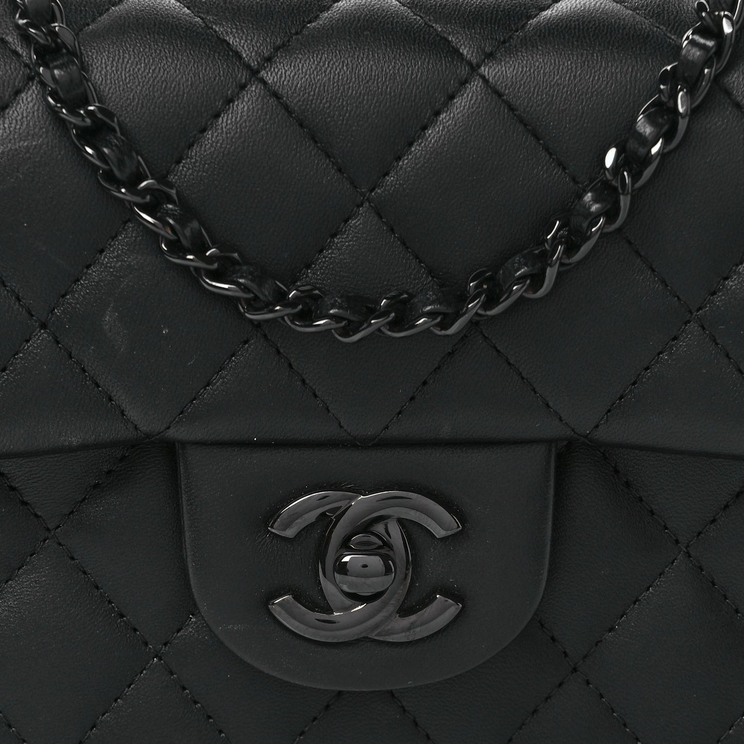Lambskin Quilted Mini Top Handle Rectangular Flap So Black