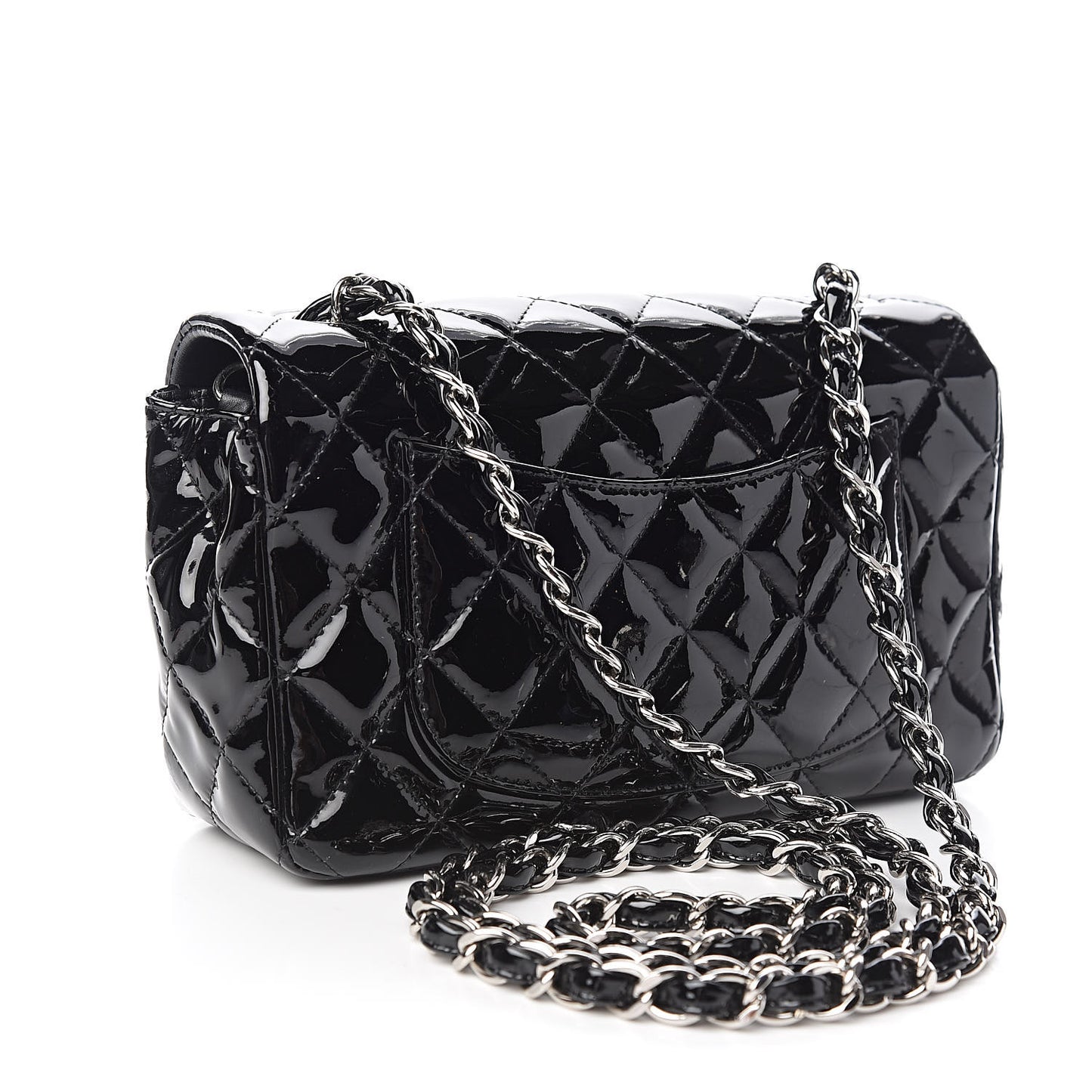 Patent Calfskin Quilted Mini Rectangular Flap Black