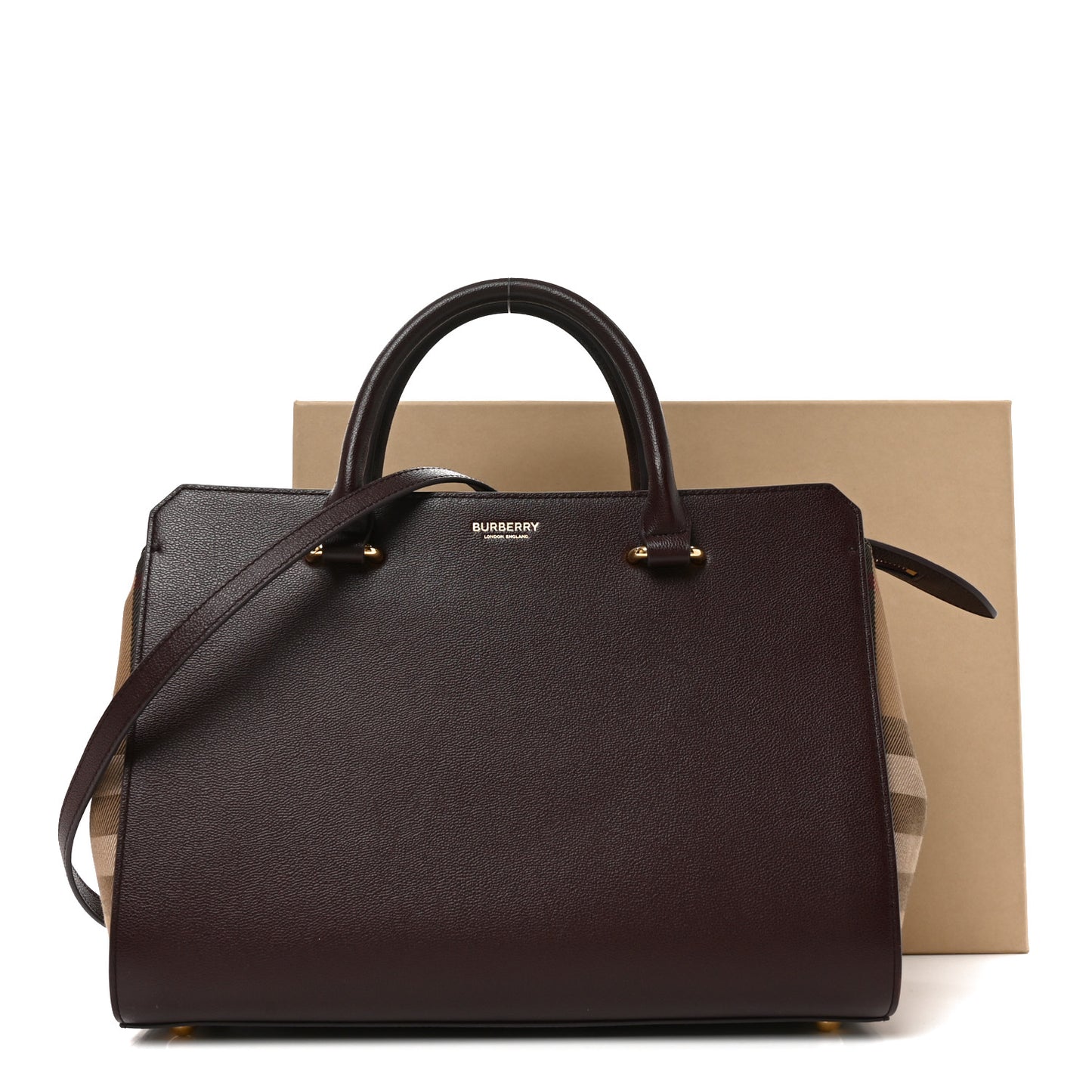 Calfskin Mega Check Small Banwell Tote  Mahogany Red