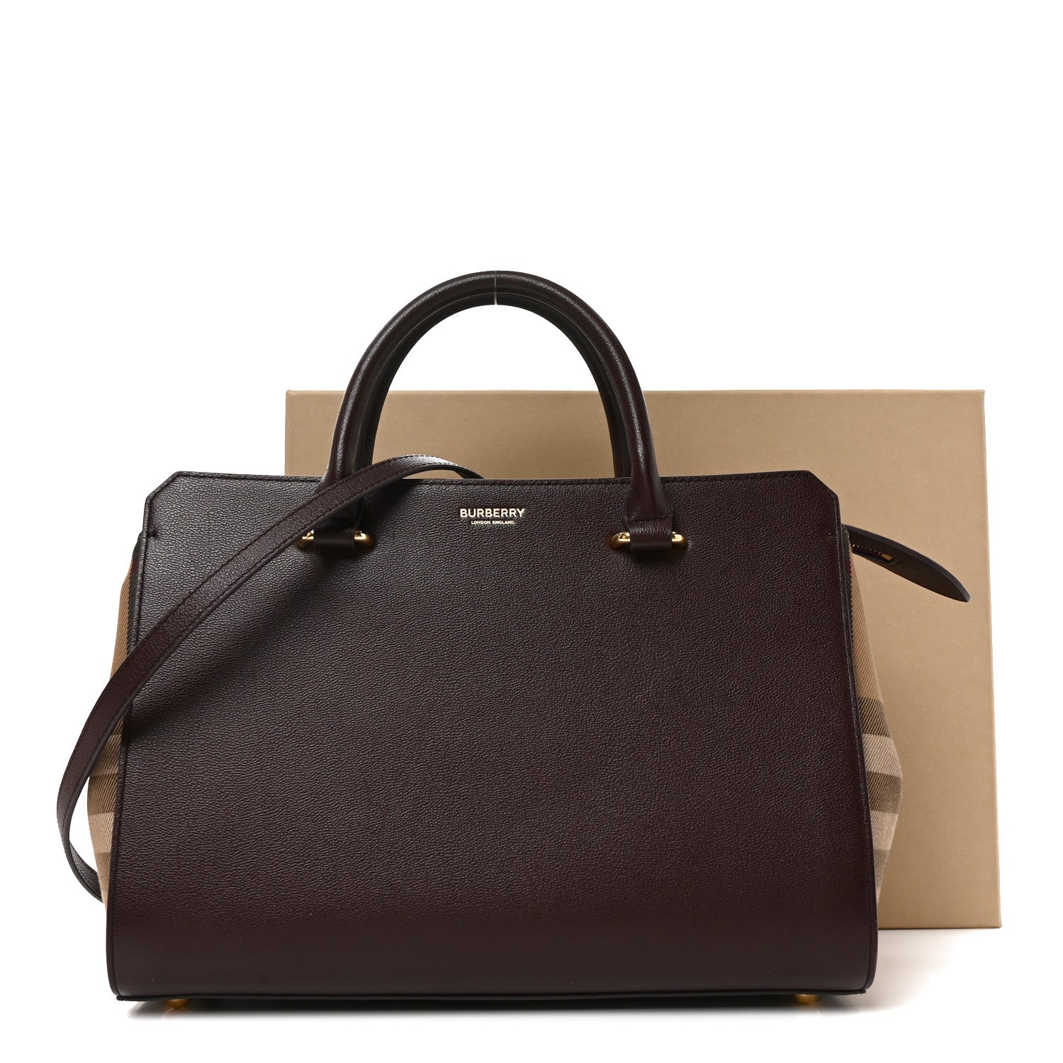 Burberry Calfskin Mega Check Small Banwell Tote  Mahogany Red 10 of 10