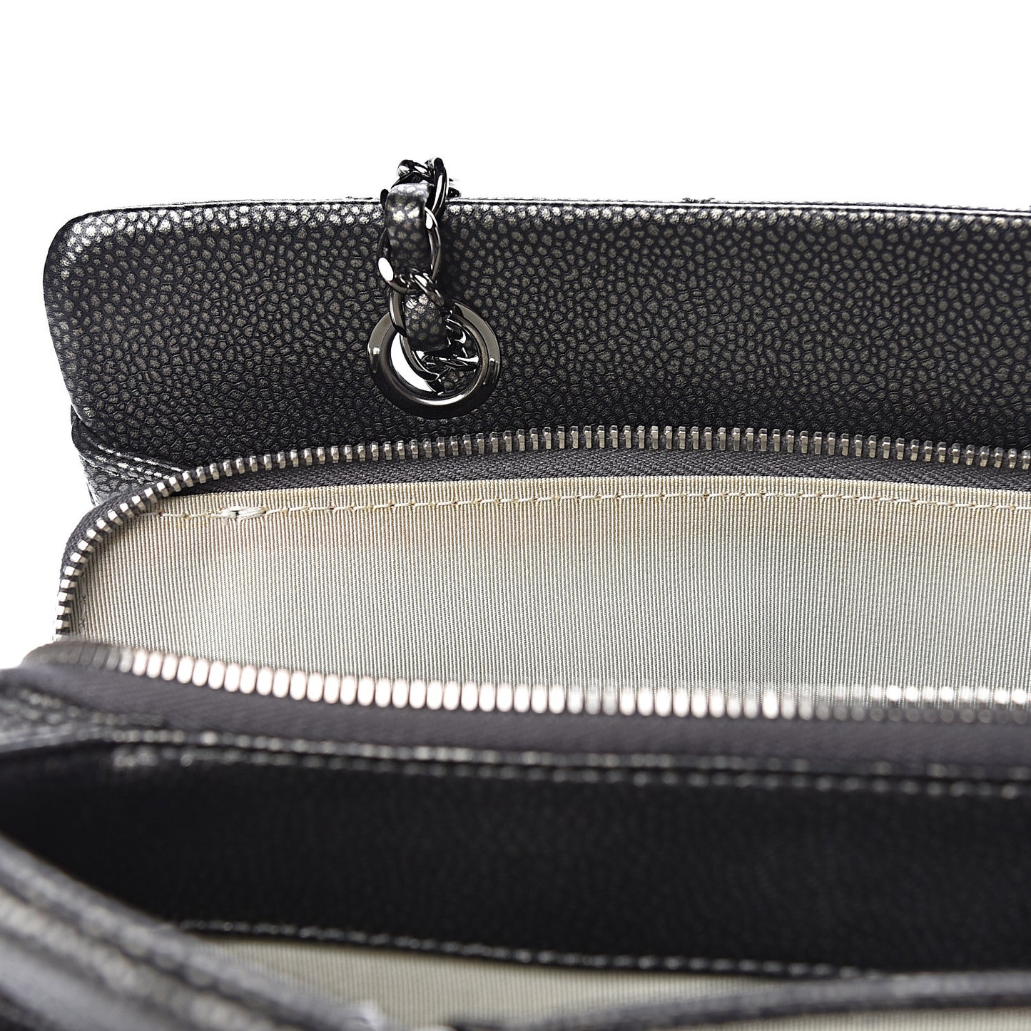 Metallic Caviar Quilted CC Tote Dark Silver