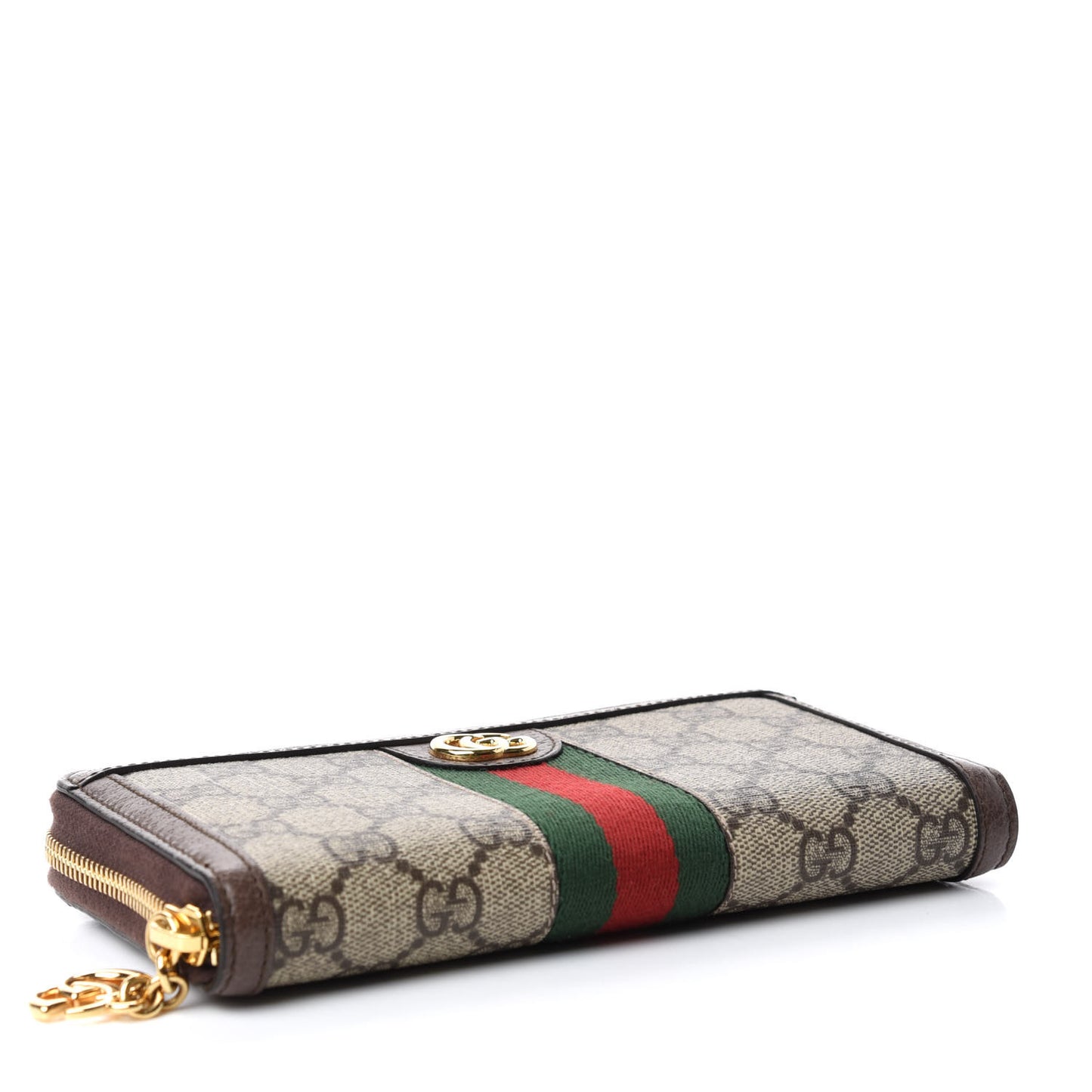 GG Supreme Monogram Web Ophidia Zip Around Wallet Brown