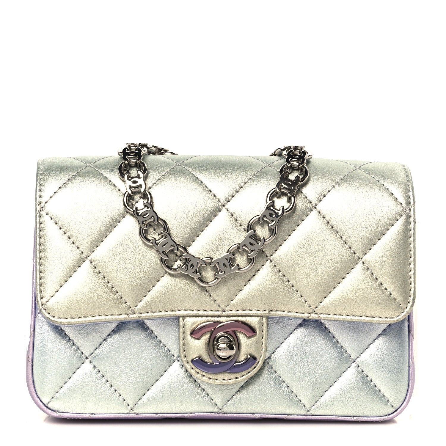 Chanel Gradient Metallic Calfskin Quilted Clutch Silver Blue Yellow Purple 1 of 11