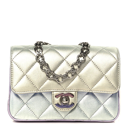Chanel Gradient Metallic Calfskin Quilted Clutch Silver Blue Yellow Purple 1 of 11