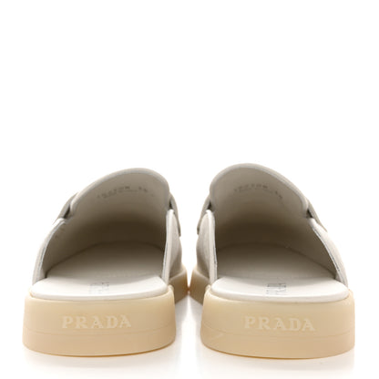 Prada Suede Metal Triangle Logo Saint Tropez 25mm Loafer Mules 38 Talco 5 of 11