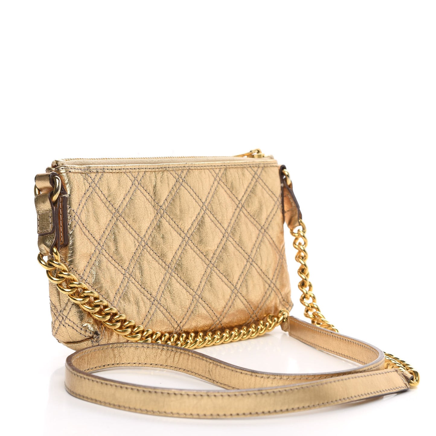Metallic Lambskin Quilted Crossbody Gold