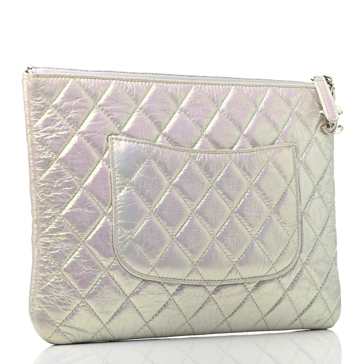 Iridescent Crumpled Calfskin CC Ripples Medium Cosmetic Case White