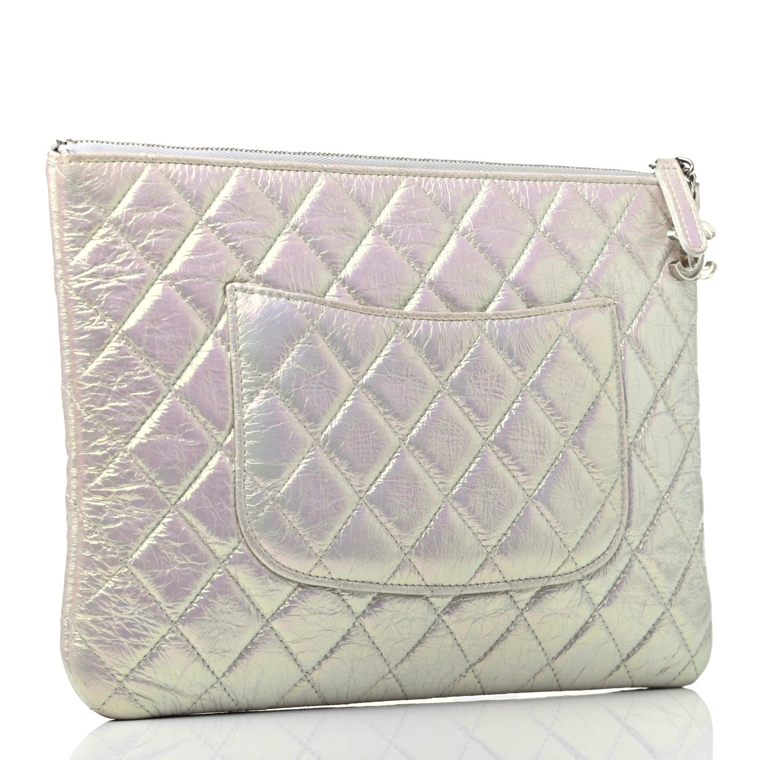 Chanel Iridescent Crumpled Calfskin CC Ripples Medium Cosmetic Case White 3 of 7