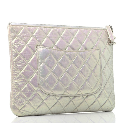 Chanel Iridescent Crumpled Calfskin CC Ripples Medium Cosmetic Case White 3 of 7