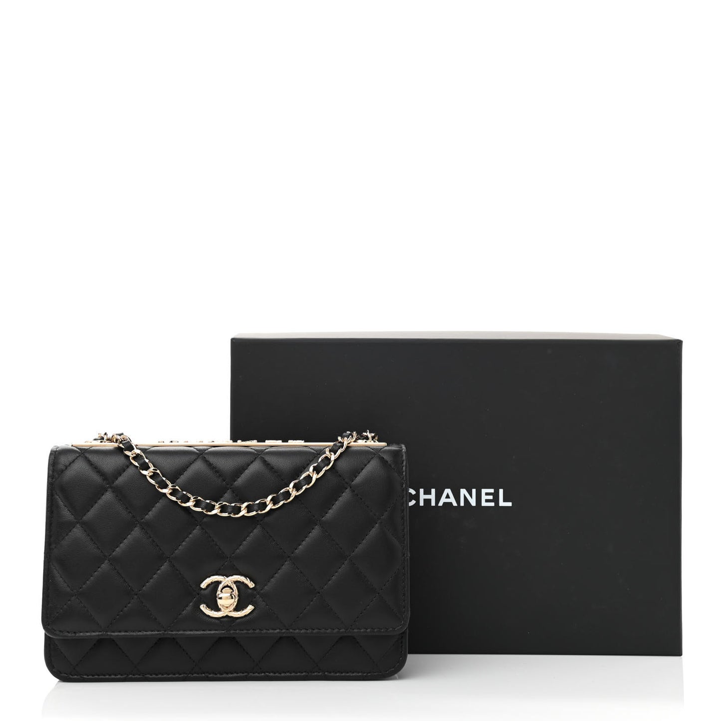 Lambskin Quilted Trendy CC Wallet On Chain WOC Black