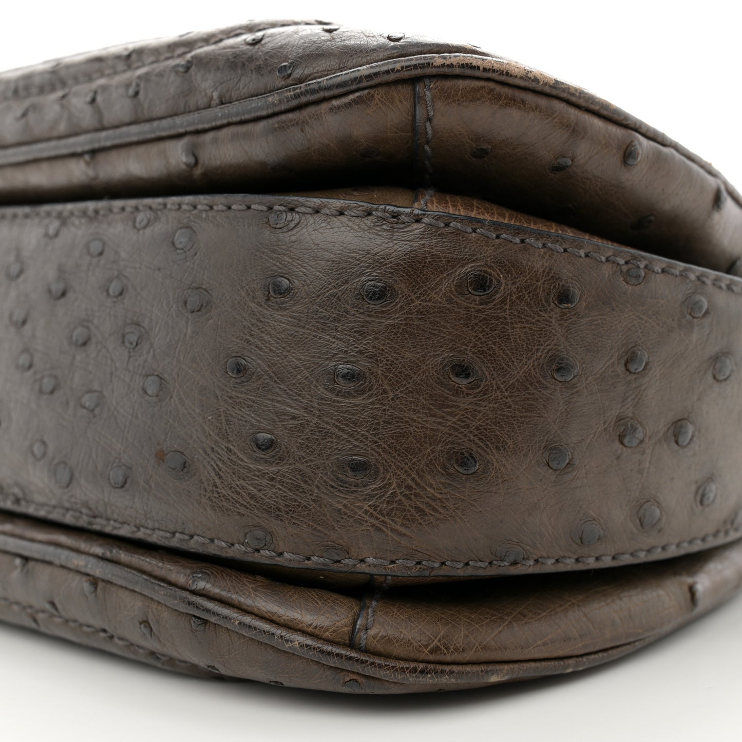 Ostrich Medium New Bamboo Top Handle Bag Dark Brown