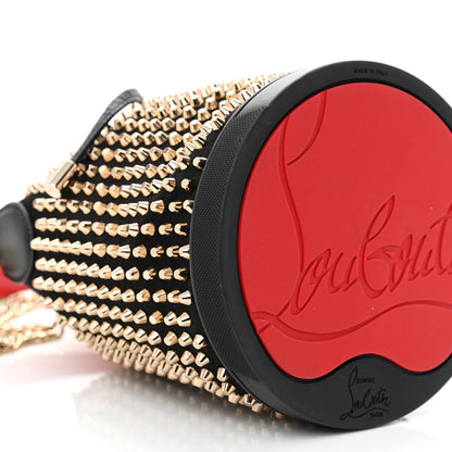 Christian Louboutin Silk Satin Calfskin Marie Jane Loubirun Studded Bucket Black Gold Platine 10 of 12