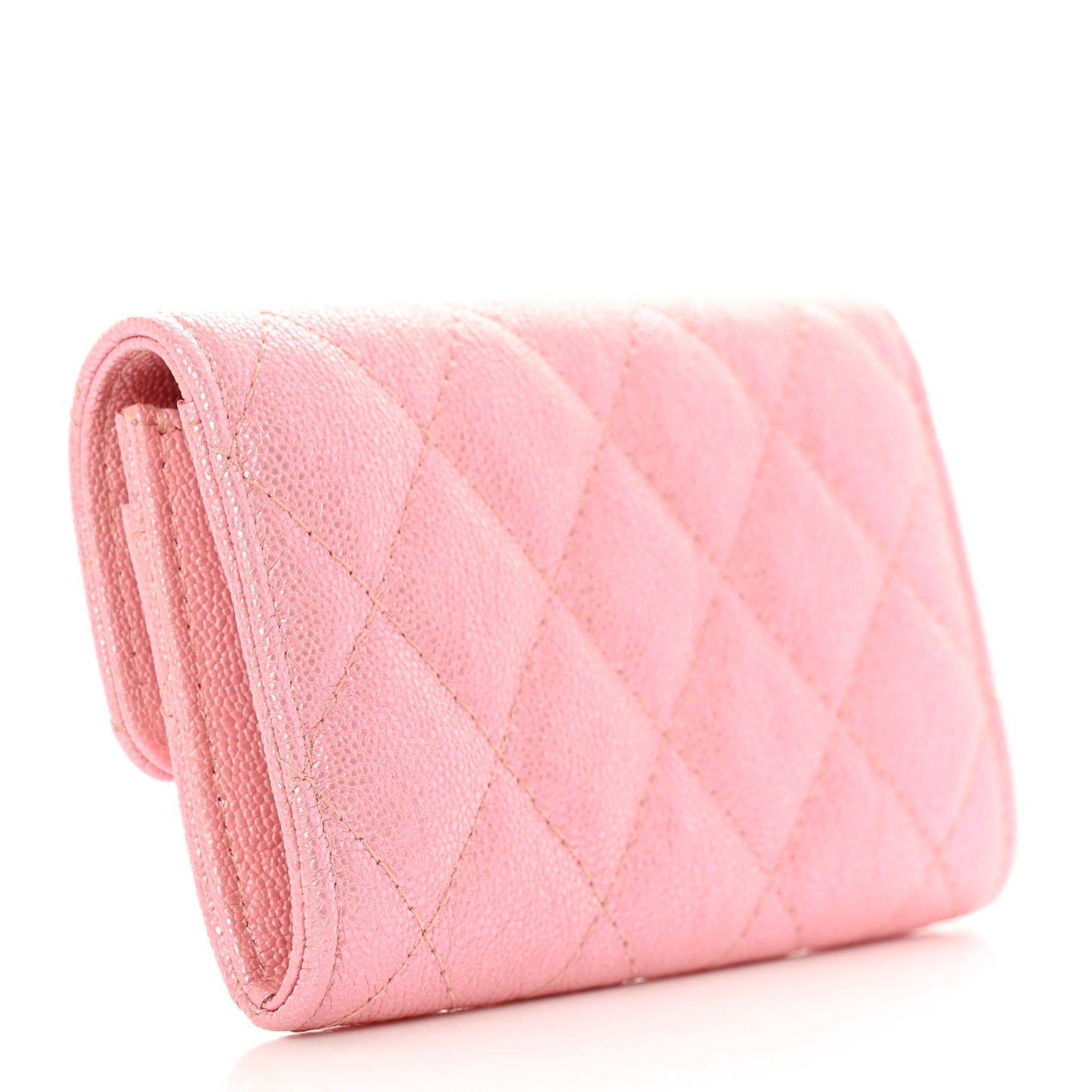 Iridescent Caviar Quilted Flap Card Holder Rose Pink