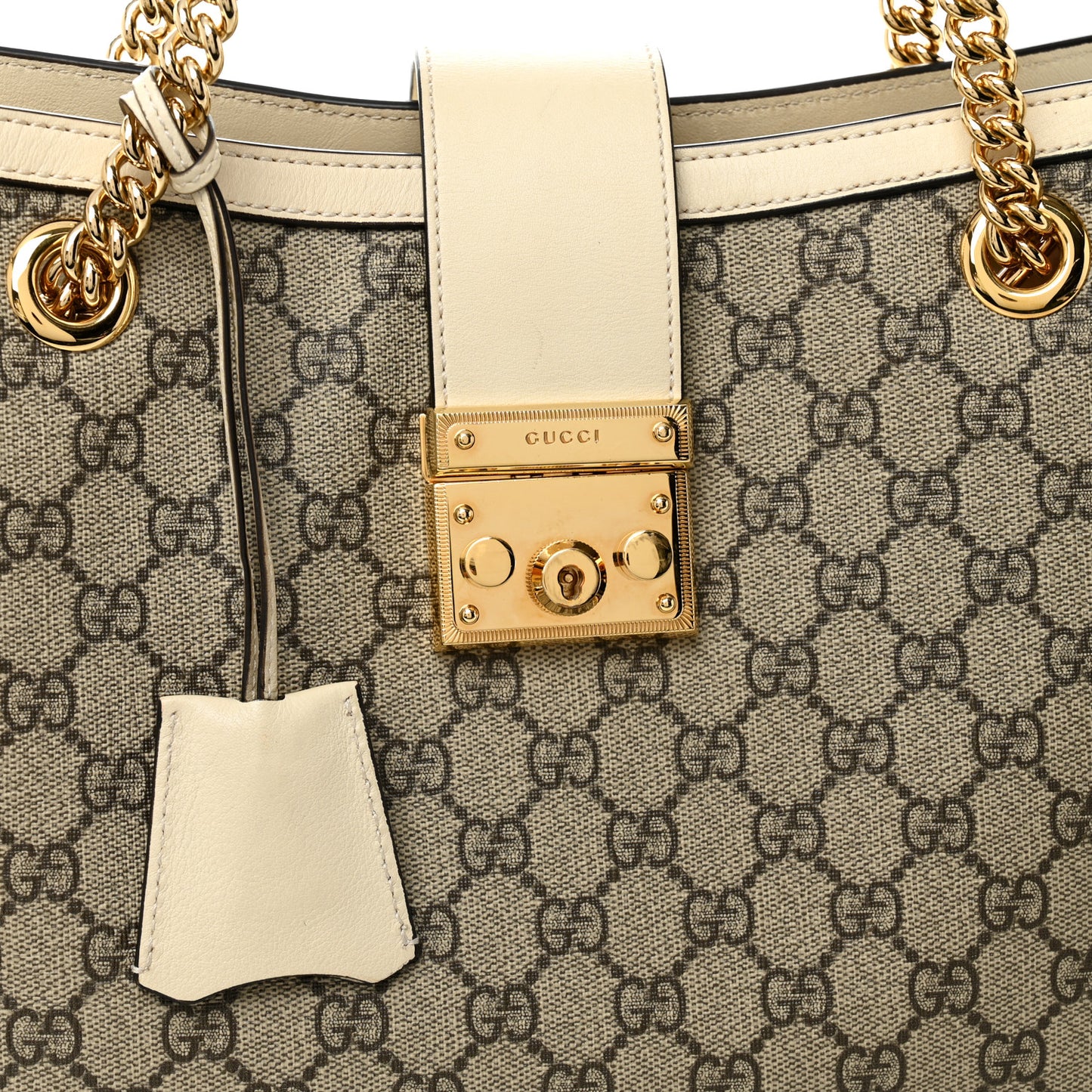 GG Supreme Monogram Medium Padlock Tote White