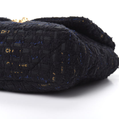 Chanel Tweed Quilted Large Chanel 19 Flap Black Navy Gold 10 of 12