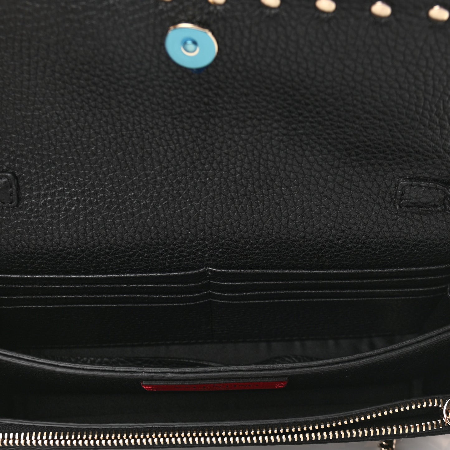 Pebbled Calfskin Rockstud Flap Wallet On Chain Black