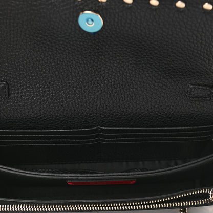 Valentino Garavani Pebbled Calfskin Rockstud Flap Wallet On Chain Black 5 of 9