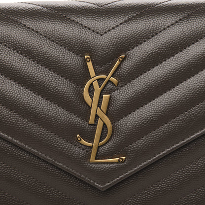 Saint Laurent Grain De Poudre Matelasse Chevron Monogram Chain Wallet Pebble 9 of 10