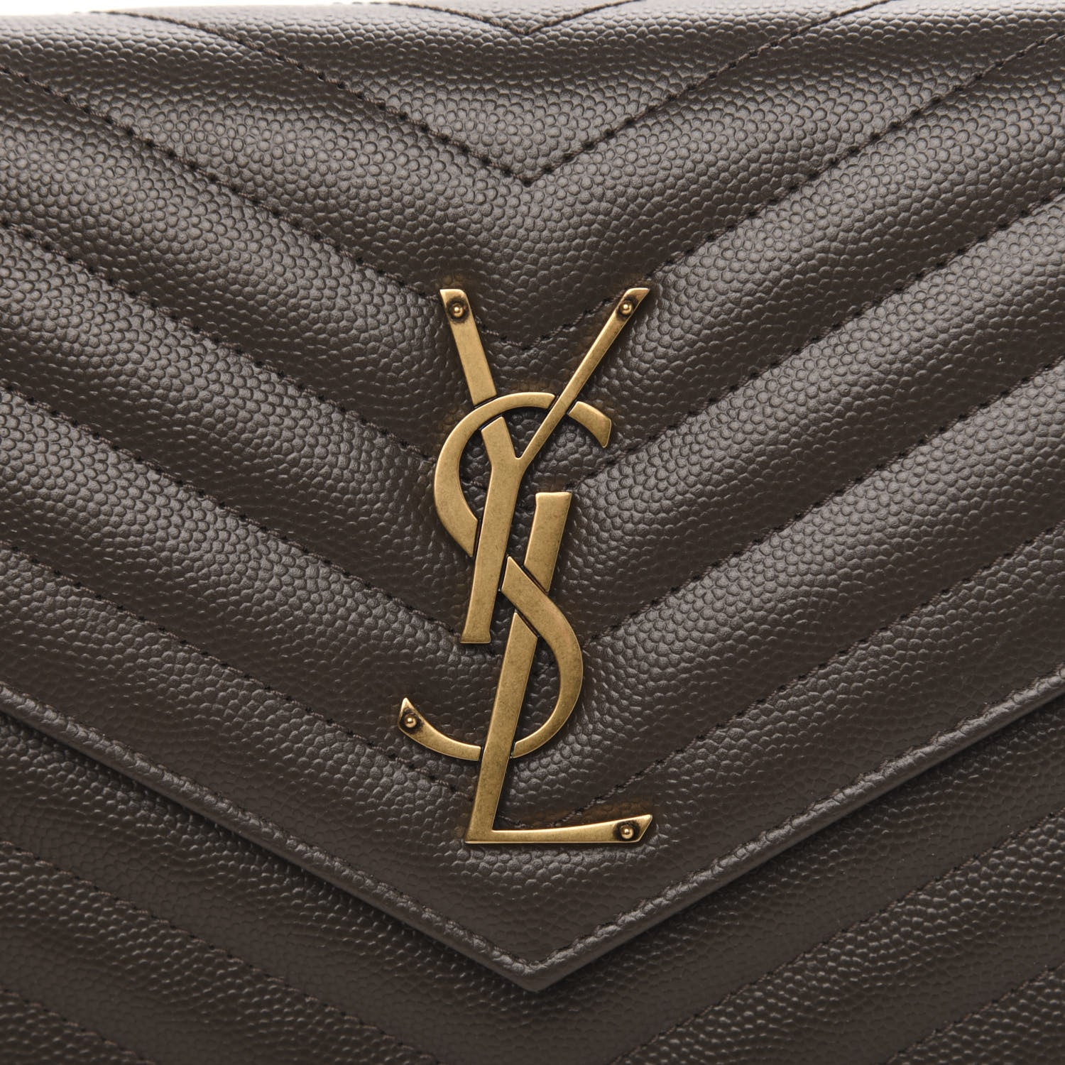 Saint Laurent Grain De Poudre Matelasse Chevron Monogram Chain Wallet Pebble 9 of 10