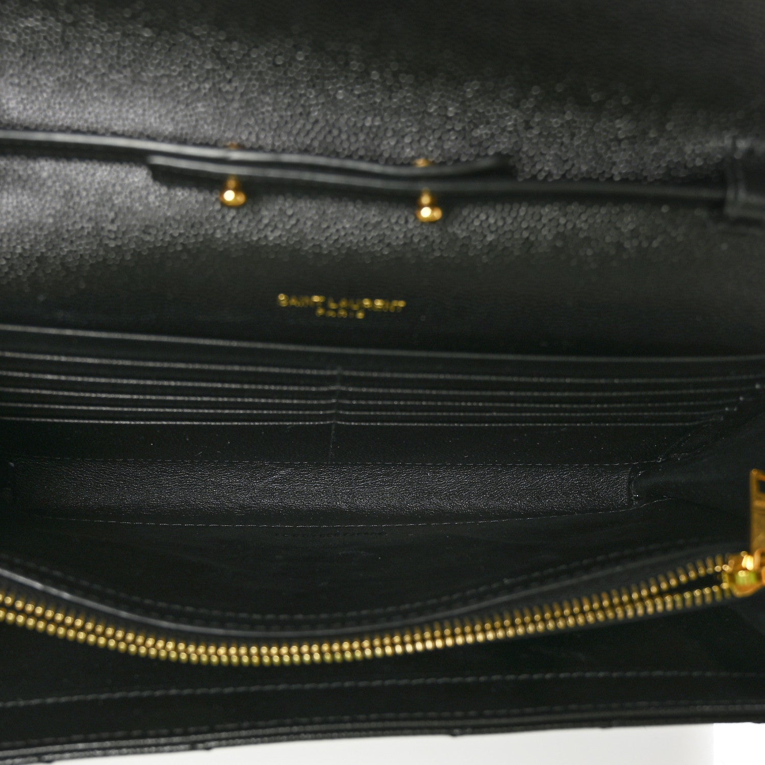Saint Laurent Grain De Poudre Matelasse Chevron Monogram Chain Wallet Black 5 of 7