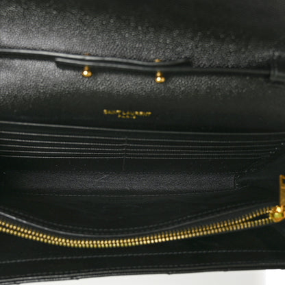 Saint Laurent Grain De Poudre Matelasse Chevron Monogram Chain Wallet Black 5 of 7