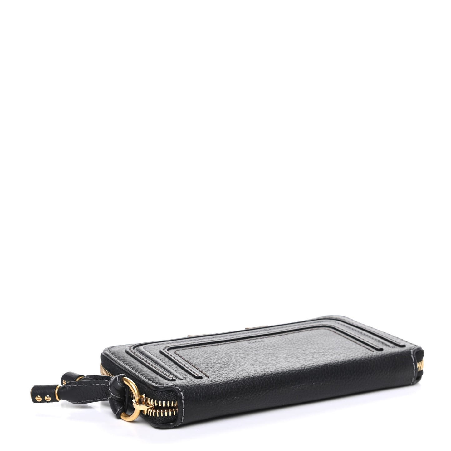 Grained Calfskin Marcie Long Zip Around Wallet Black