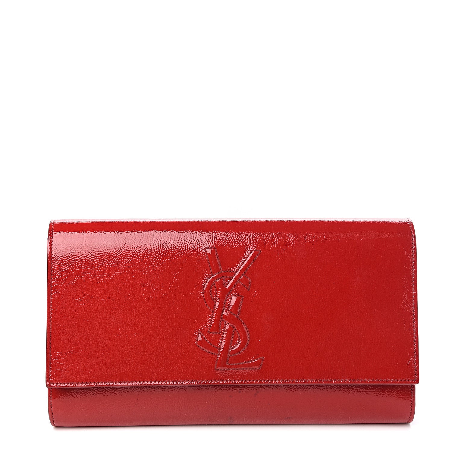 Saint Laurent Textured Patent Monogram Large Belle De Jour Clutch Red 1 of 8