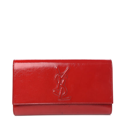 Saint Laurent Textured Patent Monogram Large Belle De Jour Clutch Red 1 of 8