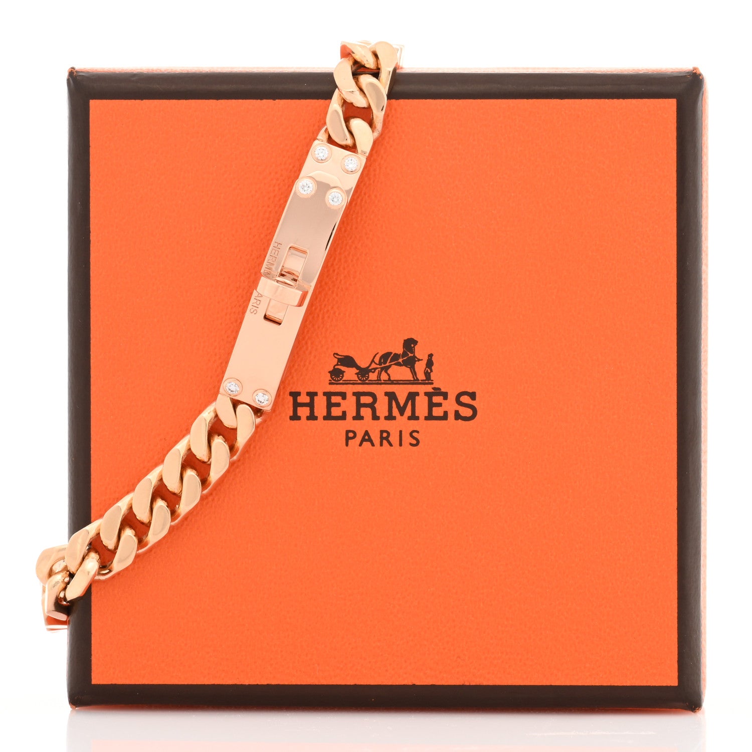 Hermes 18K Rose Gold Diamond PM Kelly Chaine Bracelet XL 4 of 4
