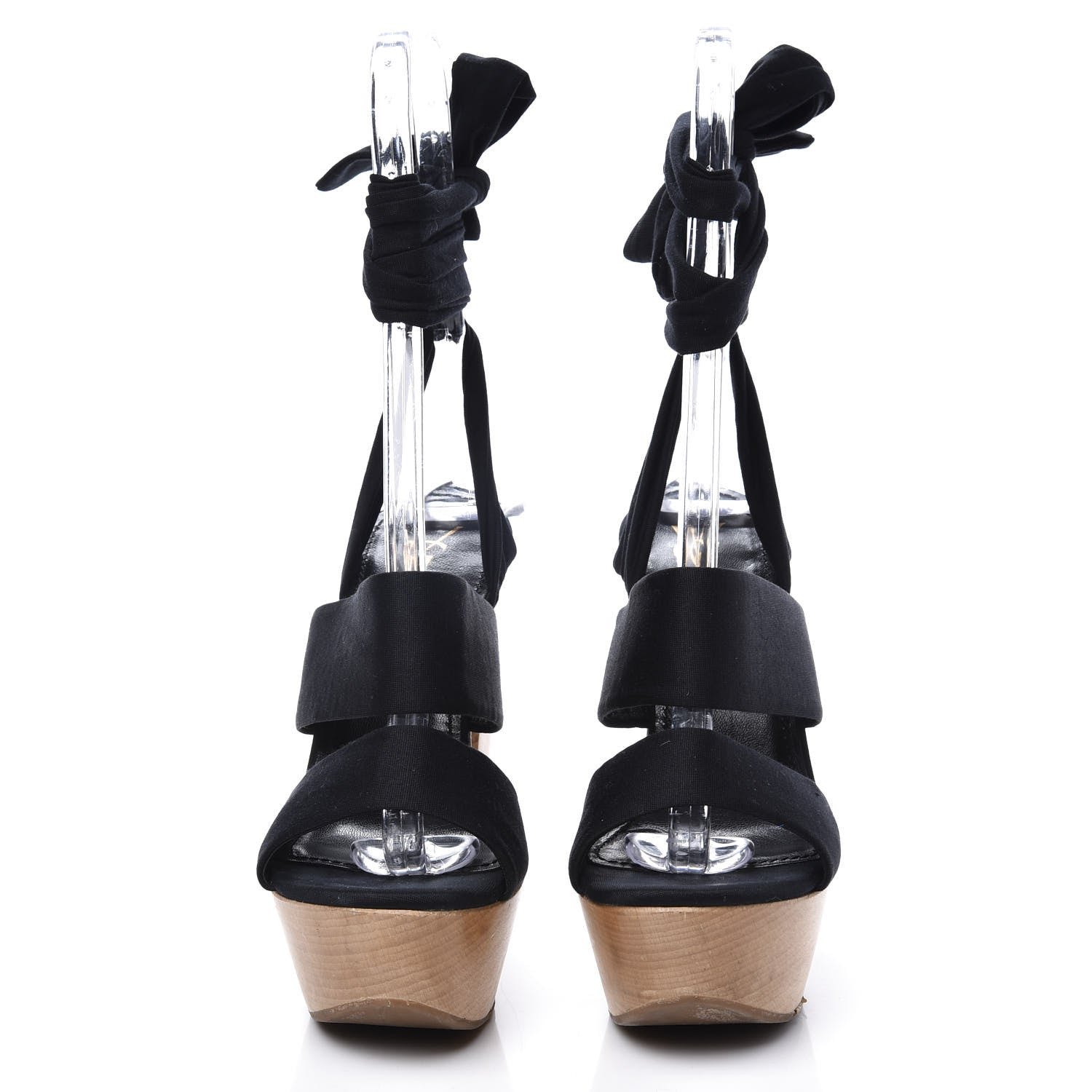 Saint Laurent Suede Tie Platform Sandals 38 Black 3 of 10