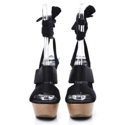 Saint Laurent Suede Tie Platform Sandals 38 Black 3 of 10