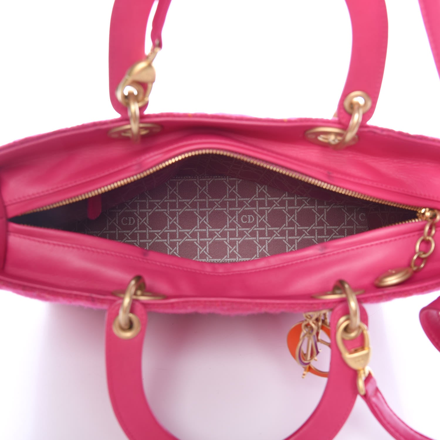 Christian Dior Tweed Cannage Large Lady Dior Rose Moyen 5 of 11