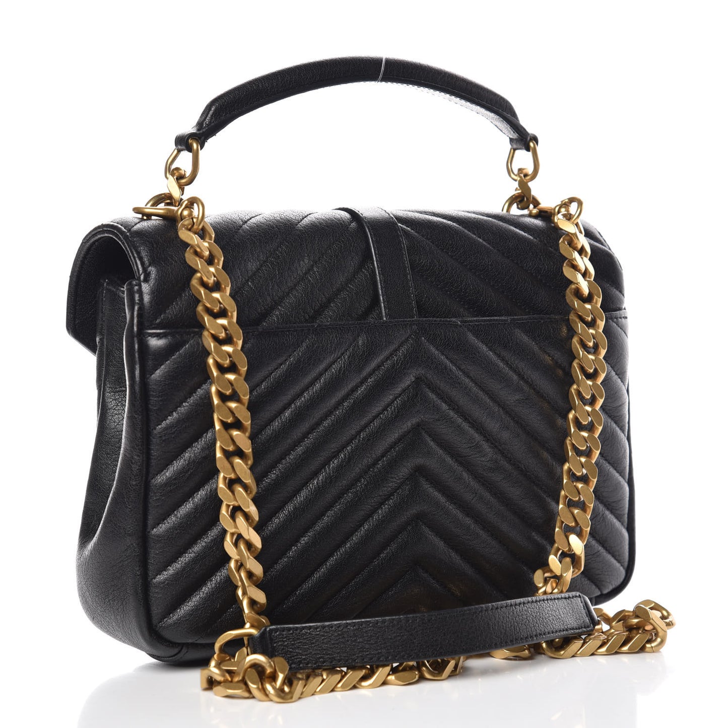 Sheepskin Matelasse Chevron Monogram Medium College Bag Black